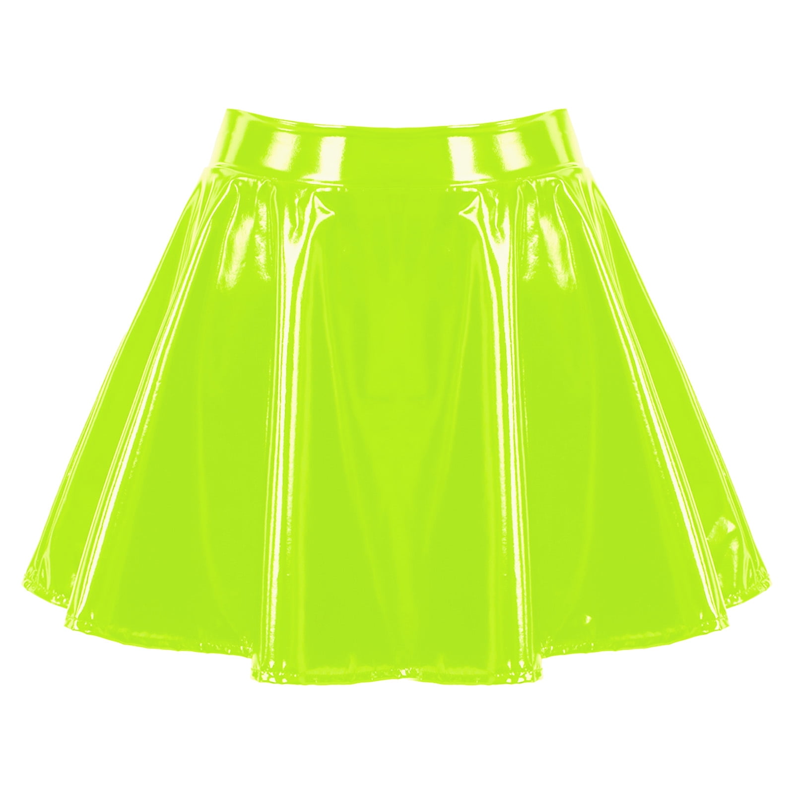 TiaoBug Women's Glossy PVC Leather Flared Skirt Pole Dance