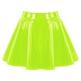 thumbnail image 4 of TiaoBug Women's Glossy PVC Leather Flared Skirt Pole Dance Pleated Mini Skirts Raves Festival Clubwear Fluorescent Green S, 4 of 6
