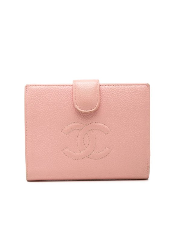 Pre-Owned Chanel Coco Mark Bi-fold Wallet, Pink Caviar Leather, Women's CHANEL