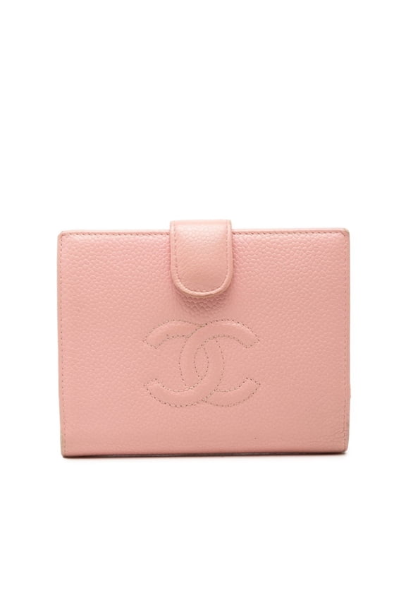 Pre-Owned Chanel Coco Mark Bi-fold Wallet, Pink Caviar Leather, Women's CHANEL