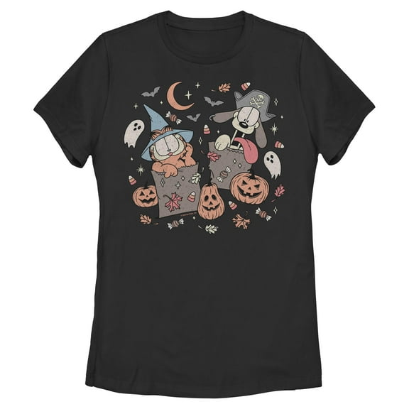 Womens Garfield Orange Cat and Odie Trick Or Treat T Shirt