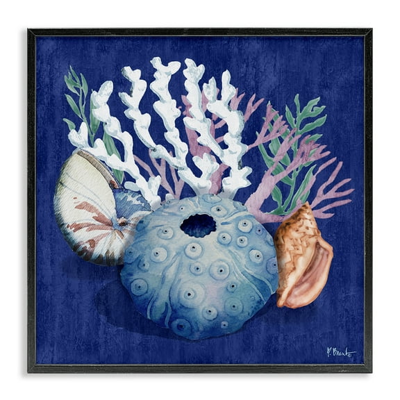 Stupell Industries Sea Urchin & Coral Coastal Painting Black Framed Art Print Wall Art, 12 x 12