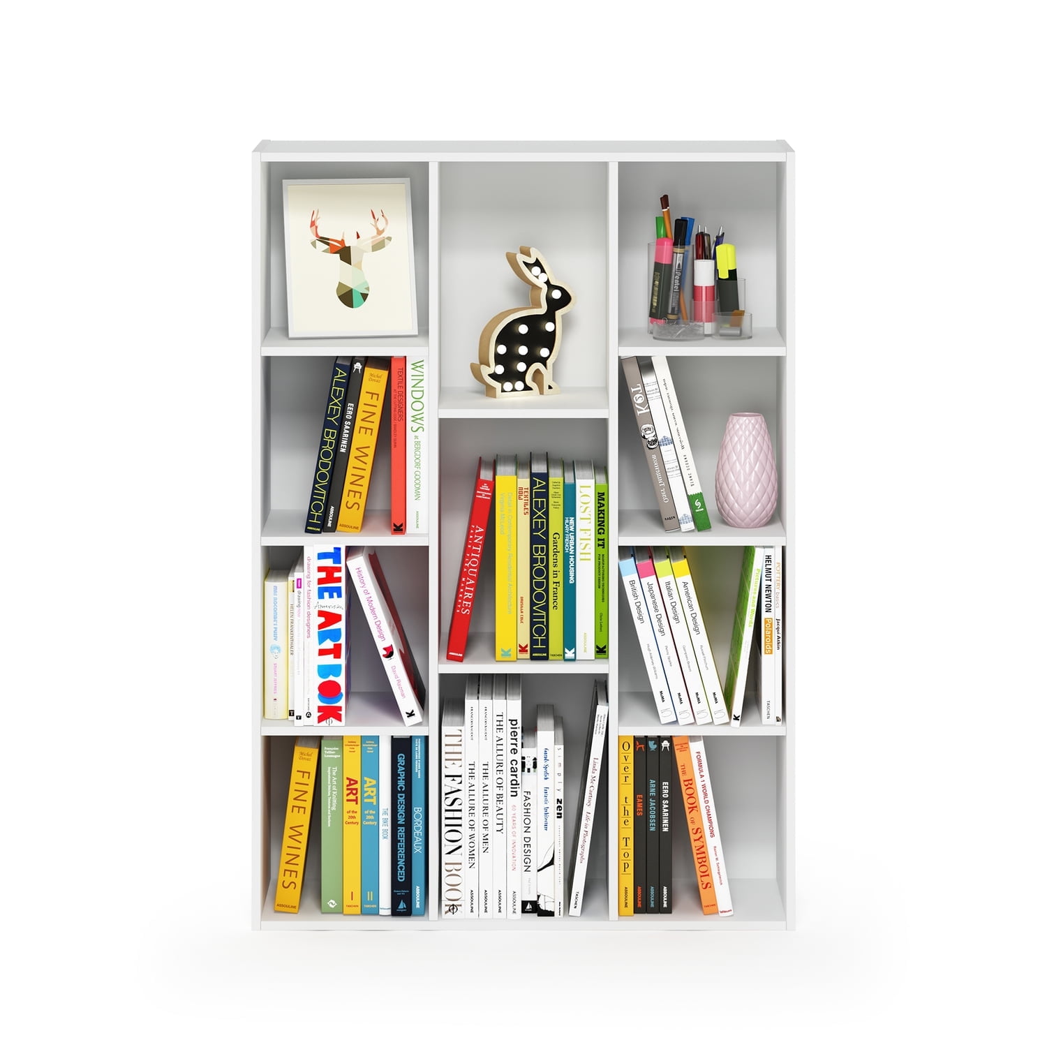 Furinno 11-Cube Reversible Open Shelf Bookcase, White/Light Blue