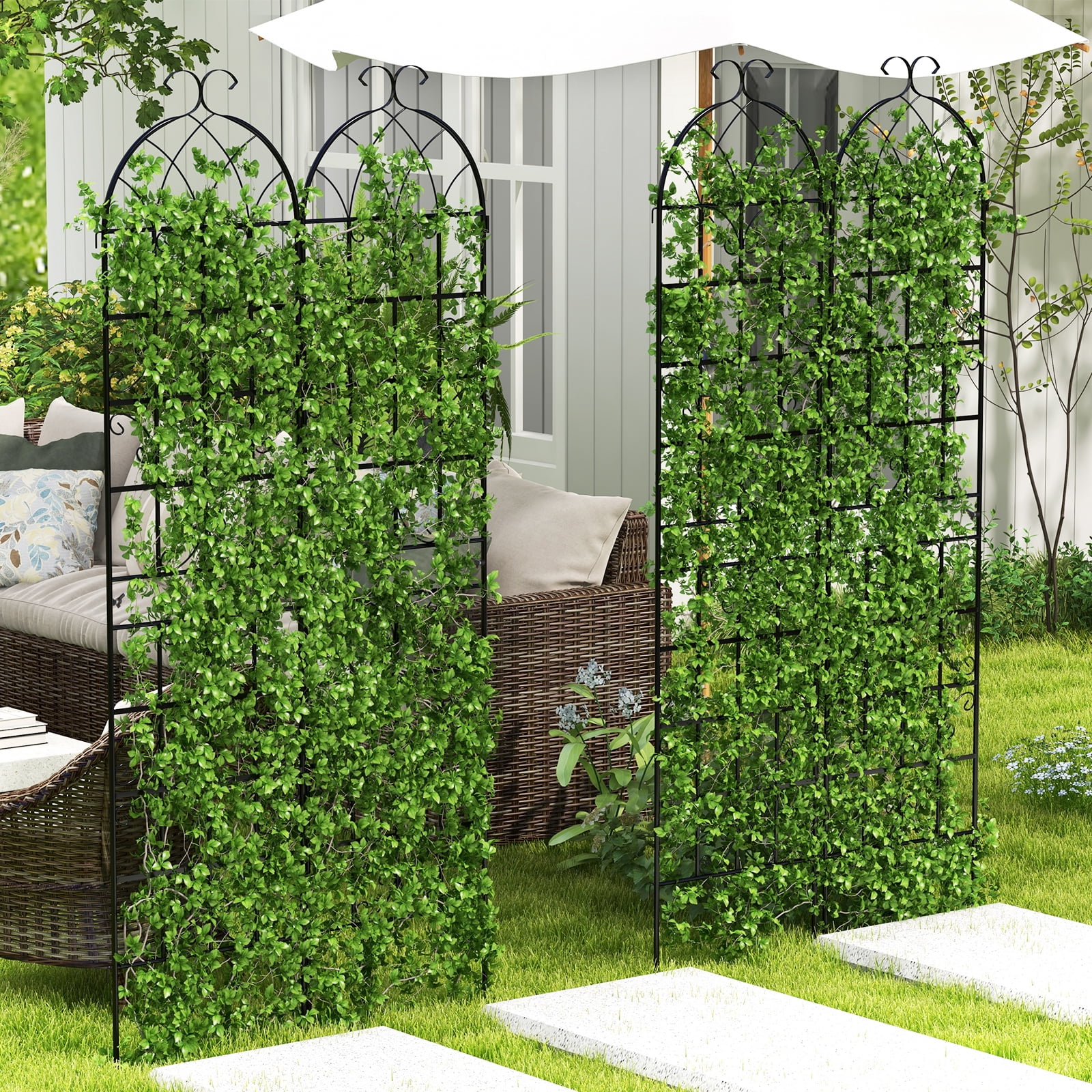 Patiojoy Metal Garden Trellis for Climbing Plants 2 Pack Fence Trellis Panels 87�� Tall Retro Style Cucumber Trellis