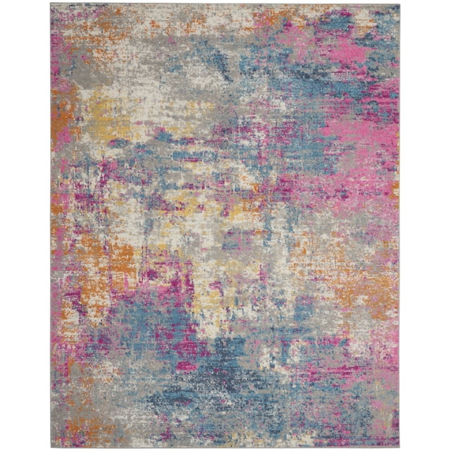 homeroots home decor 385716 7’ x 10’ Ivory and Multi Abstract Area Rug