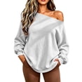 thumbnail image 3 of TARIENDY Womens Sweatshirts Loose Fit Casual Long Sleeve Fall Shirts Fashion Off the Shoulder Pullover Tops Fleece Lined Solid Color Outfits Gray XL, 3 of 8