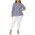 thumbnail image 2 of Unique Bargains Women's Plus Size Babydoll Round Neck Elbow Sleeve Floral Tops 4X Blue, 2 of 6