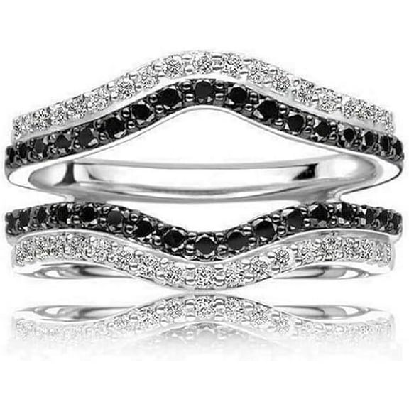 0.50Ct Round Cut Black & White Diamond Enhancer Guard Wrap Engagement Band Ring 14k White Gold Finish-4.5