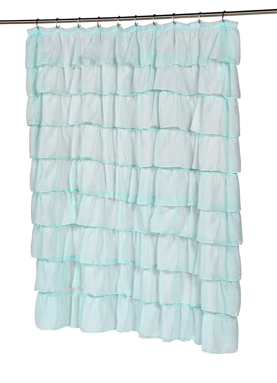 Carmen Blue Ruffled Tier 100 Polyester Fabric Shower Curtain