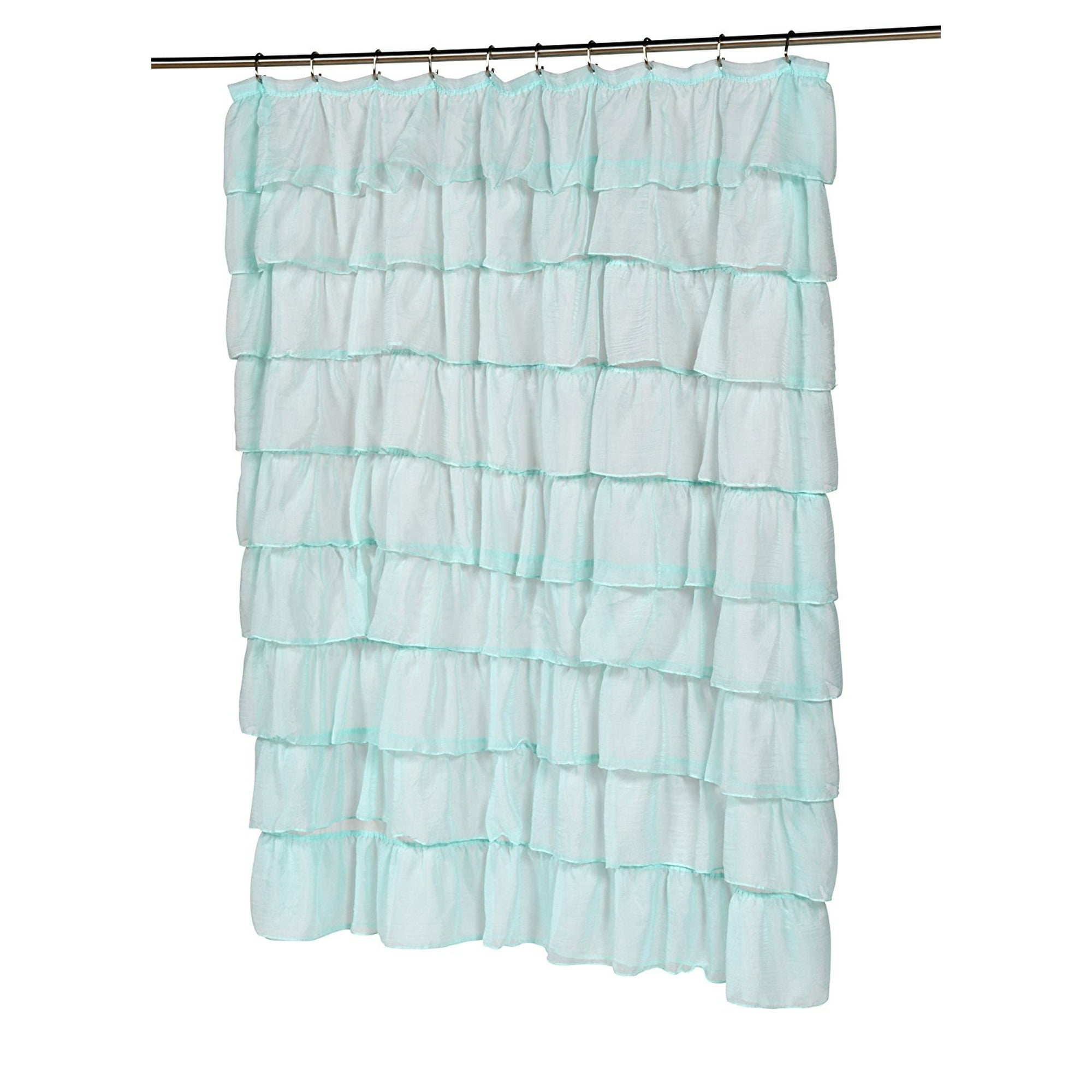 Carmen Blue Ruffled Tier 100 Polyester Fabric Shower Curtain
