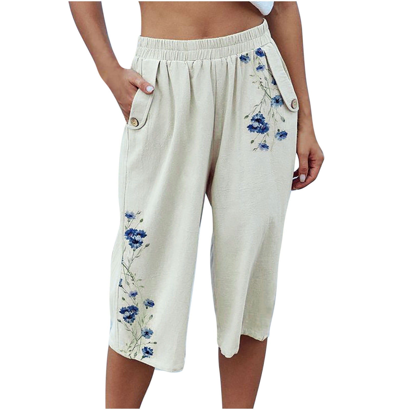 Linen Capri Pants Loose Yoga Pants Wide 