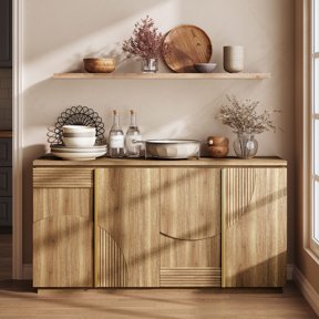 BELLEZE 65 Inch Fluted Buffet Cabinet with Storage, Symmetrical Arc ...