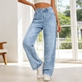 thumbnail image 2 of Womens Jeans Distressed Denim Trousers with Beaded Embellishments Relaxed Fit High Waist Wide Leg Casual Solid Blue L, 2 of 6
