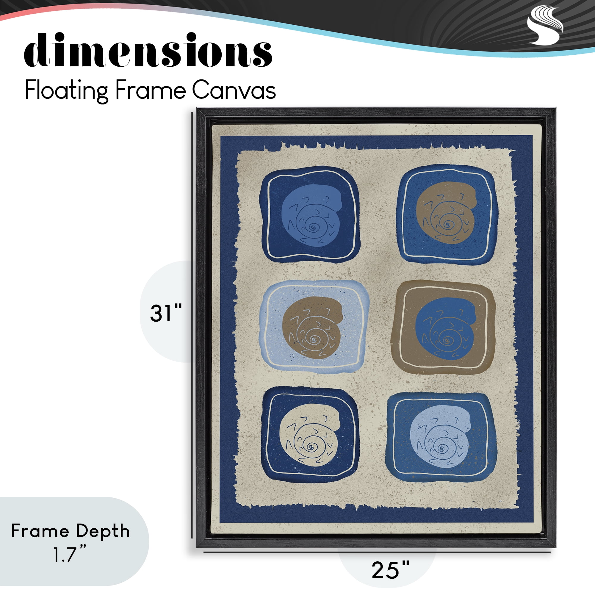 Stupell Industries Blue Blocked Nautilus Black Framed Floater Canvas Wall Art, design by Julia Frost