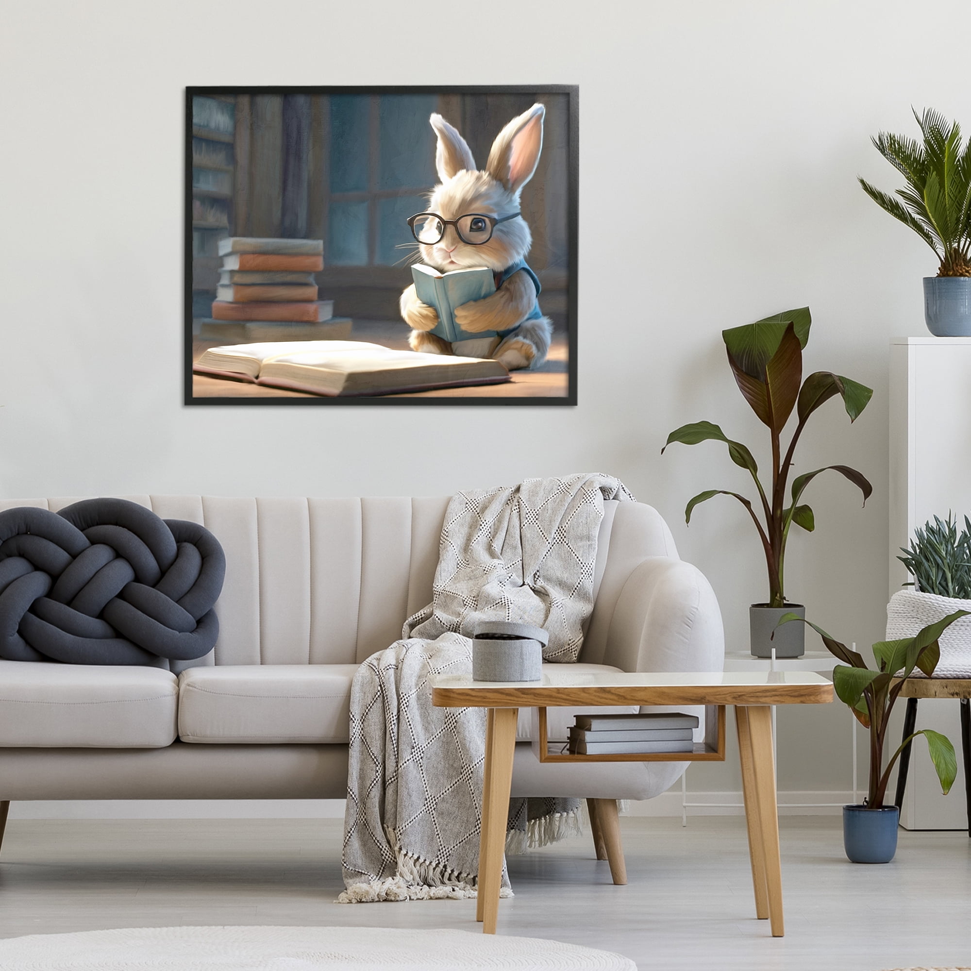 Stupell Industries Bookish Bunny at Desk Black Framed Giclee Art, design by Kim Allen