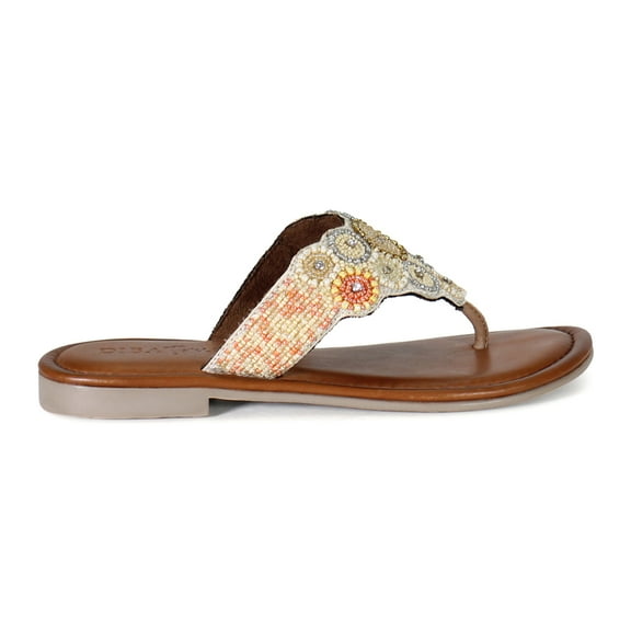 Diba True Women's Kali Nite Beaded Leather Thong Sandal (Tan/Beige/Multi, 9/40EU)