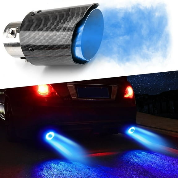 Stxxno 2.5 inch Inlet Carbon Fiber Exhaust Tip with Blue LED Light Stainles Steel Muffler Tip Modification Luminous Tube