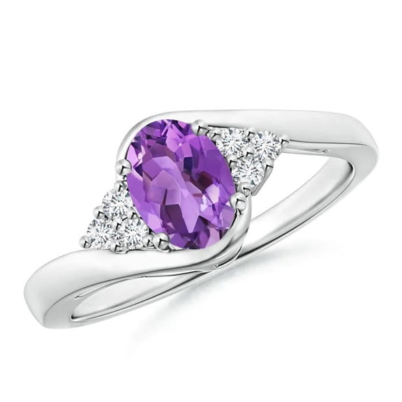 Oval 1.00 Ctw Amethyst Gemstone Solitaire Accents 925 Sterling Silver Women Promise Ring Size US- 4.5