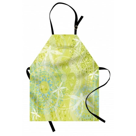 

Dragonfly Apron Dragonfly Silhouettes over Round Ethnic Mandala Circles Oriental Inspired Print Unisex Kitchen Bib Apron with Adjustable Neck for Cooking Baking Gardening Green White by Ambesonne