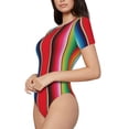 thumbnail image 5 of Cauagu Mexican Serape Blanket Stripes Women's Crew Neck Round Short Sleeve T Shirts Tops Bodysuit Daily Jumpsuit-Small, 5 of 7