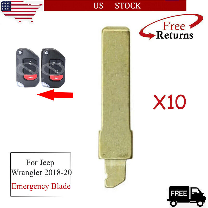 10 Uncut Insert Emergency Key Blade for 2018 2019 2020 Jeep Wrangler,  OHT1130261 