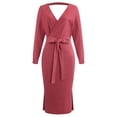 thumbnail image 4 of Women's Sweater Dress Autumn Winter Long Sleeve V Neck Tie Waist Dress Stylish Casual Elegant Outfit for Parties and Daily Wear Women Fall Fashion, 4 of 4