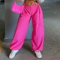 thumbnail image 6 of Hot Pink Juniors Pants Cut Out Drawstring Pockets Wide Leg High Waist Straight Vintage Baggy Trousers Overalls Pants for Women 2023 Size M, 6 of 6