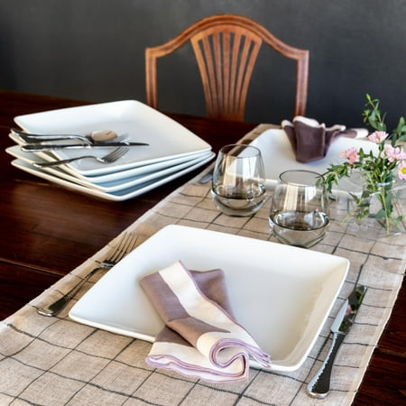 Better Homes & Gardens Coupe Square Dinner Plates, White, Set of