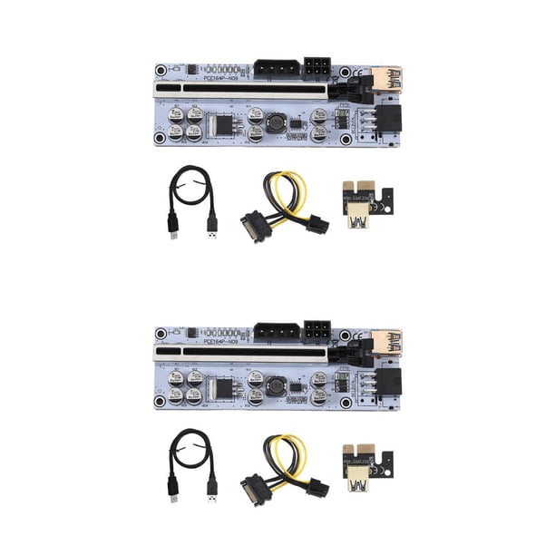 Tholdsy Tarjeta adaptadora PCI-E 1x a 16x con indicadores LED, placa de expansión, puerto de alimentación de 6 pines de alta velocidad, extensor Negro 2piezas