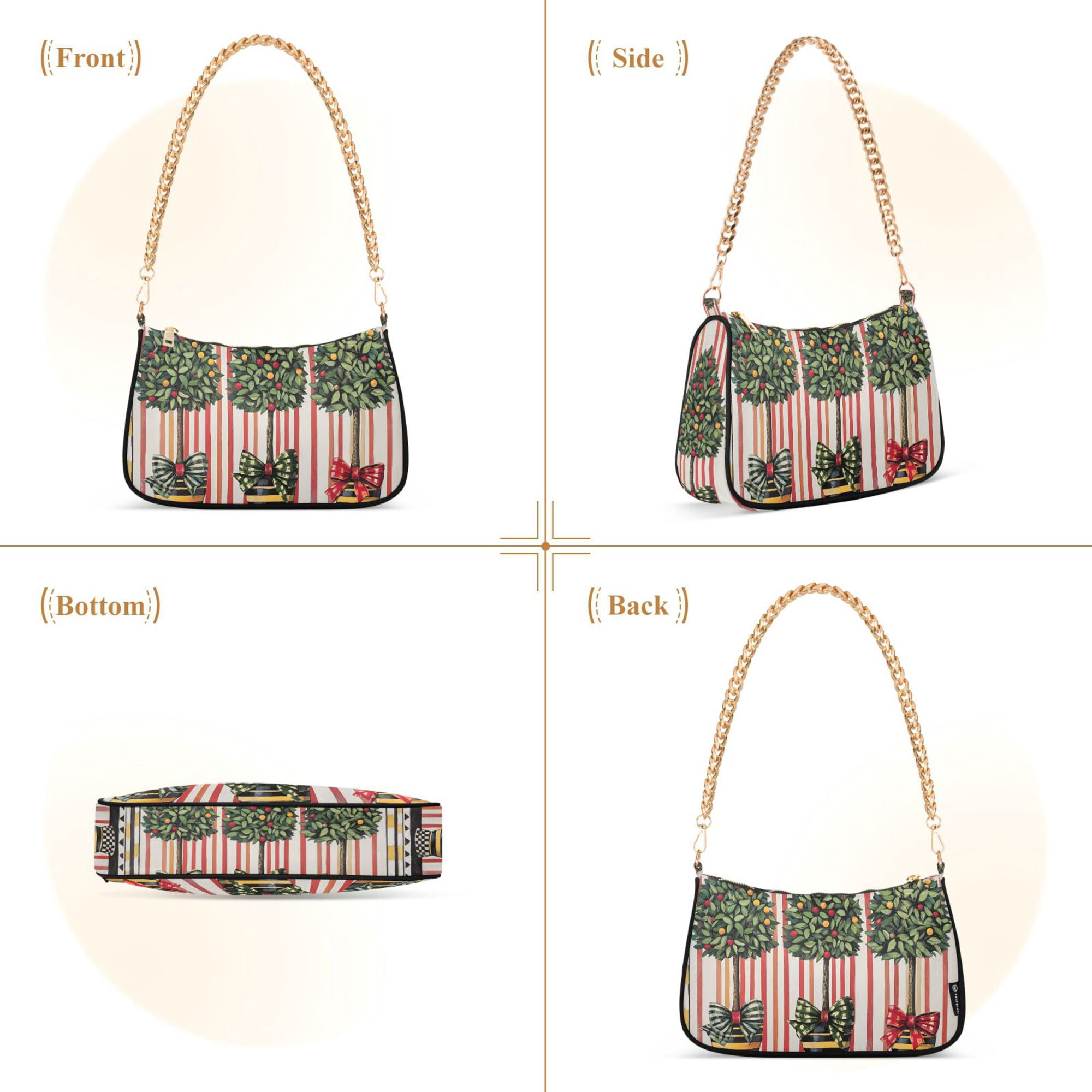 FORMRS Womens Shoulder Bag with Chain Strap Clutch Purse Cute Tote Handbag, Stripes Trees