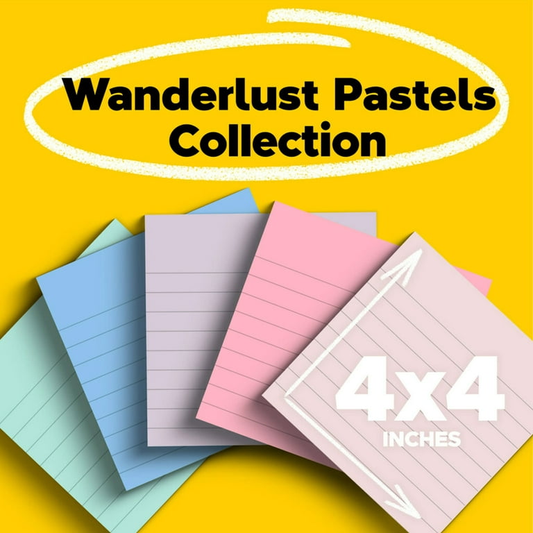 Post-it® 100% Recycled Paper Super Sticky Notes, 4 x 4, Wanderlust  Pastels Collection, Lined, 3 Pads/Pack, 70 Sheets/Pad - Yahoo Shopping