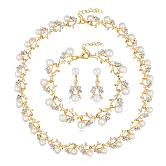 Qarigey de cristal de perla de imitación de moda, collar de boda ajustable clásico, pendientes, juegos de joyas de diamantes de imitación para Ropa, zapatos y accesorios Miscelánea Tipo 1 Qarigey AP012339-01