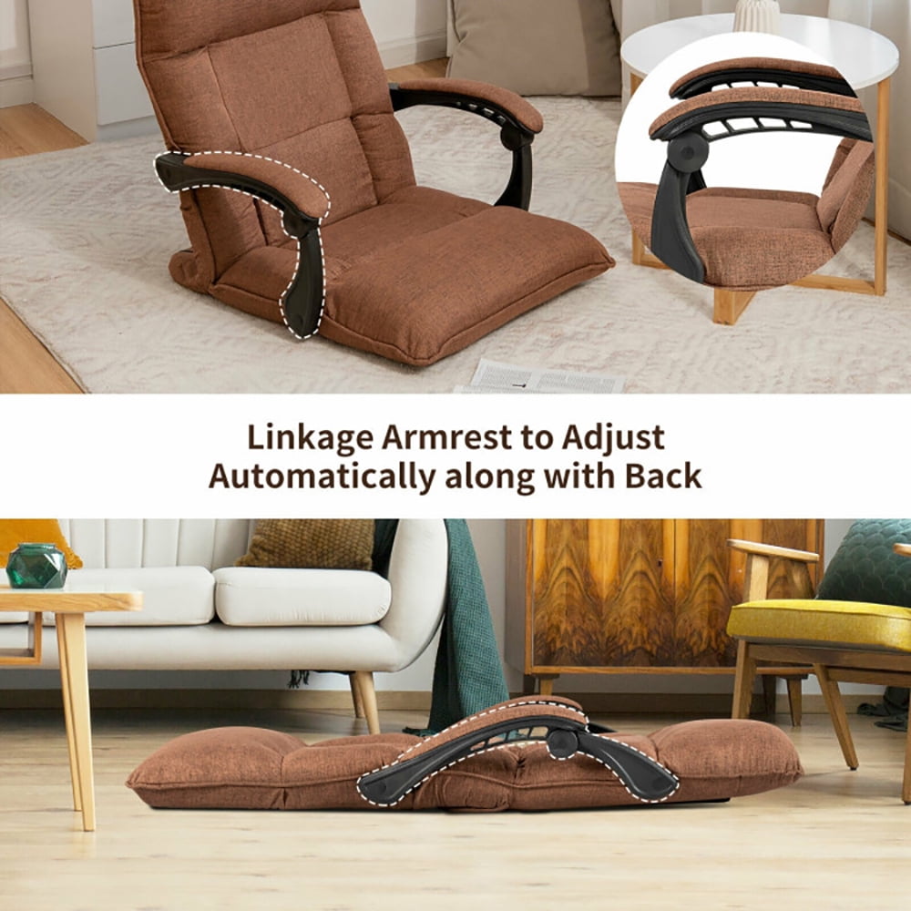 Finihen Folding Lazy Sofa Chair, Floor Chair, 14-Position Adjusting Lazy Sofa Chair with Waist Pillow and Armrests, for Living Room, Bedroom, Coffee Finihen Folding Lazy Sofa Chair, Floor Chair, 14-Position Adjusting Lazy Sofa Chair with Waist Pillow and Armrests, for Living Room, Bedroom, Coffee