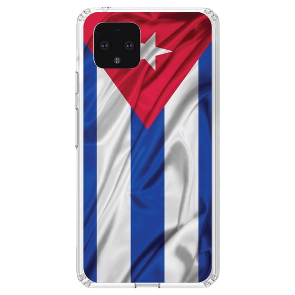 DistinctInk Clear Shockproof Hybrid Case for Google Pixel 4 (5.7" Screen) - TPU Bumper, Acrylic Back, Tempered Glass Screen Protector - Red White Blue Cuban Flag Cuba