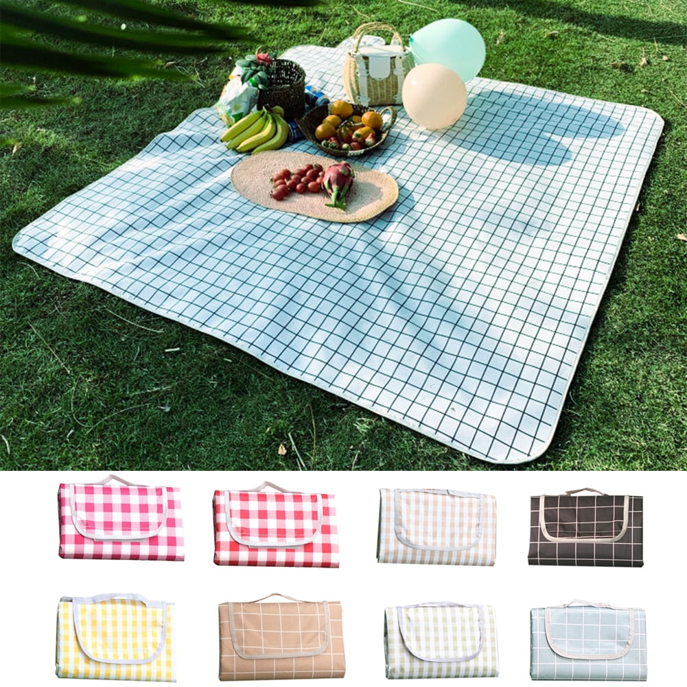 Picnic Beach Blanket, Waterproof Foldable Blankets Gingham Picnic Mat