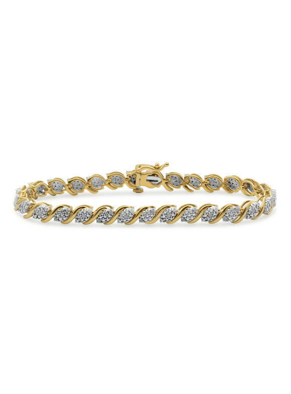 0.5 Carat T.W. White Diamond 1/2 Micron Yellow Gold Plating over Sterling Silver Bracelet