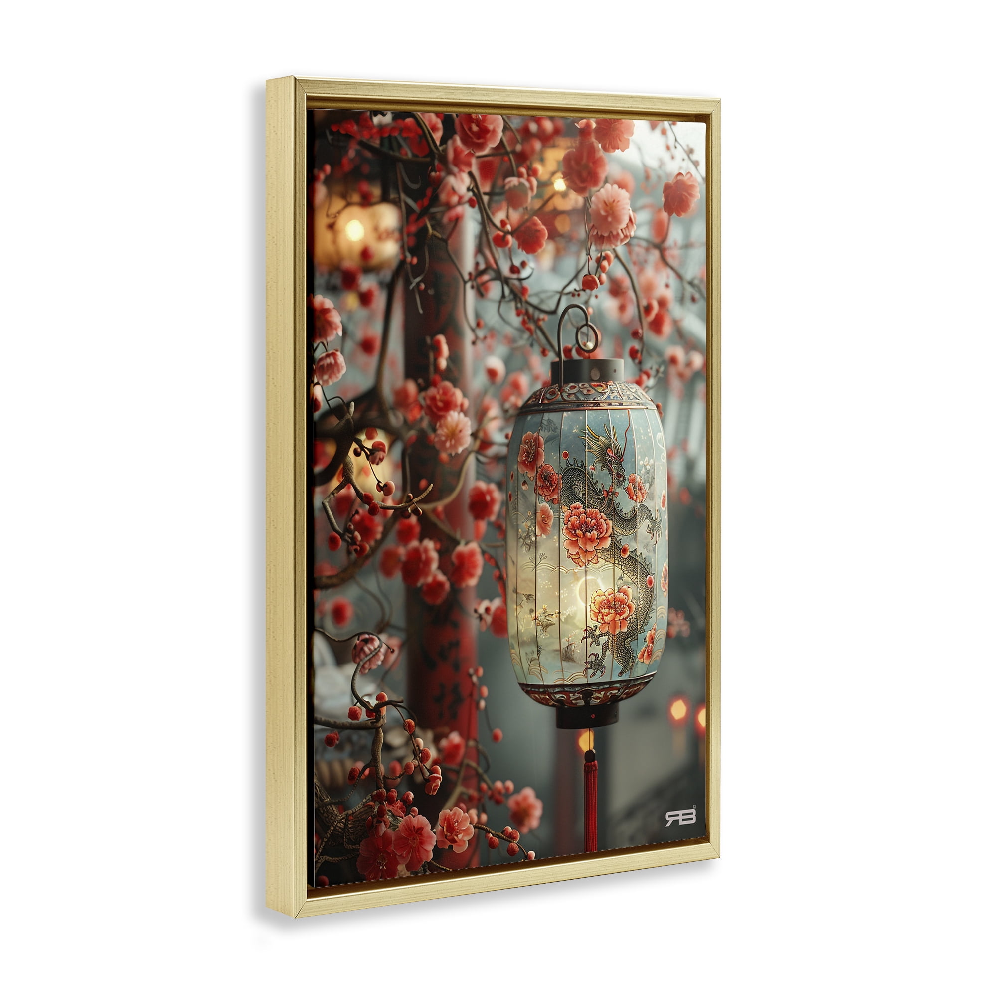 Stupell Industries Florals with Asian Motif Botanical & Floral Painting Gold Floater Framed Art Print Wall Art, 21 x 31