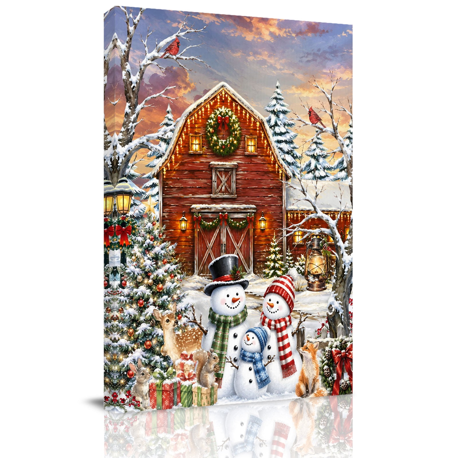 Canvas Wall Art Christmas Snowman Framed Canvas Prints for Kitchen Bedroom Winter Farmhouse Xmas Tree Cardinal Small Gallery Wrapped Wall Decor for Home Office Gifts 8 x12 Ship Next Day