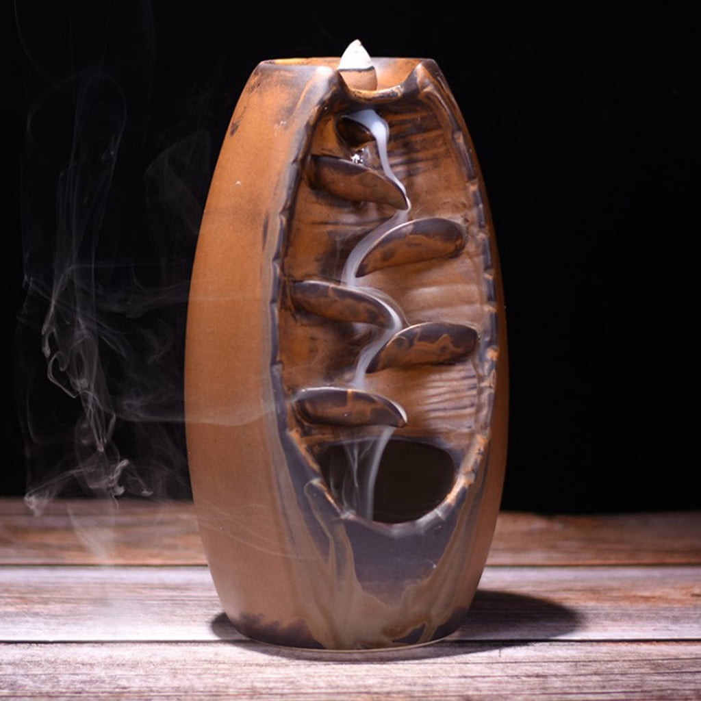 WLPZXP Porclain Home Meditated Mountain Backflow Incense Burner Cones Holder Case b b