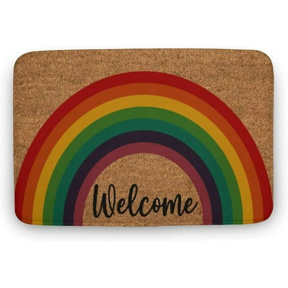 Welcome Rainbow Mats for Front Door Entry Front Porch Doormat Non-Slip Carpet Rugs Floor Mat Decorative for Home Bathroom Kitchen Indoor 16x24 Inch