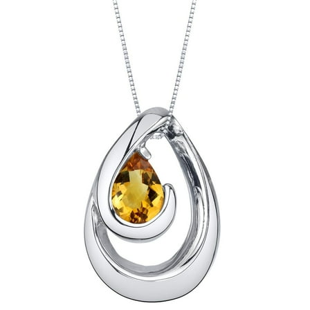 PEORA Citrine Wave Solitaire Pendant Necklace for Women Sterling Silver, Natural Gemstone, 0.50 Carat Teardrop Pear Shape 7x5mm, with 18 inch Italian Chain
