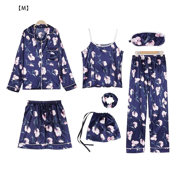 Conjunto De Ropa De Dormir Traje De Camisón Estampado Mujer Chaleco Pantalones Cortos Con Diadema Conjunto De Pijamas De Niña, M 7 Piezas Inevent AP000966-01