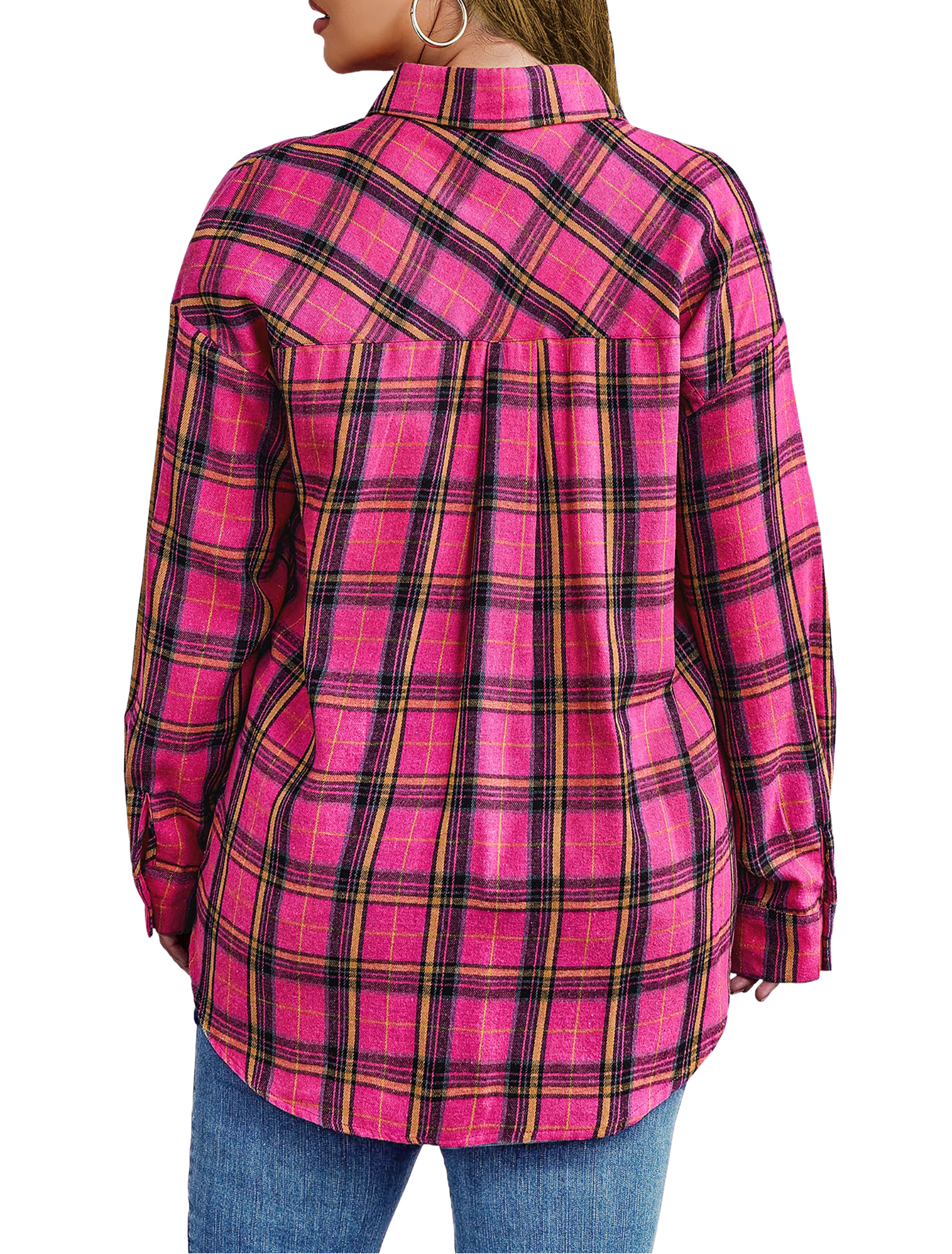 Fantaslook Plus Size Flannel Plaid Button-Down Shirt photo 5
