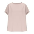 thumbnail image 5 of Summer Plus Size Shirts for Womens Fashion Round Neck Solid Color Light Sensing Face Short Sleeve Loose T-shirt, 5 of 7