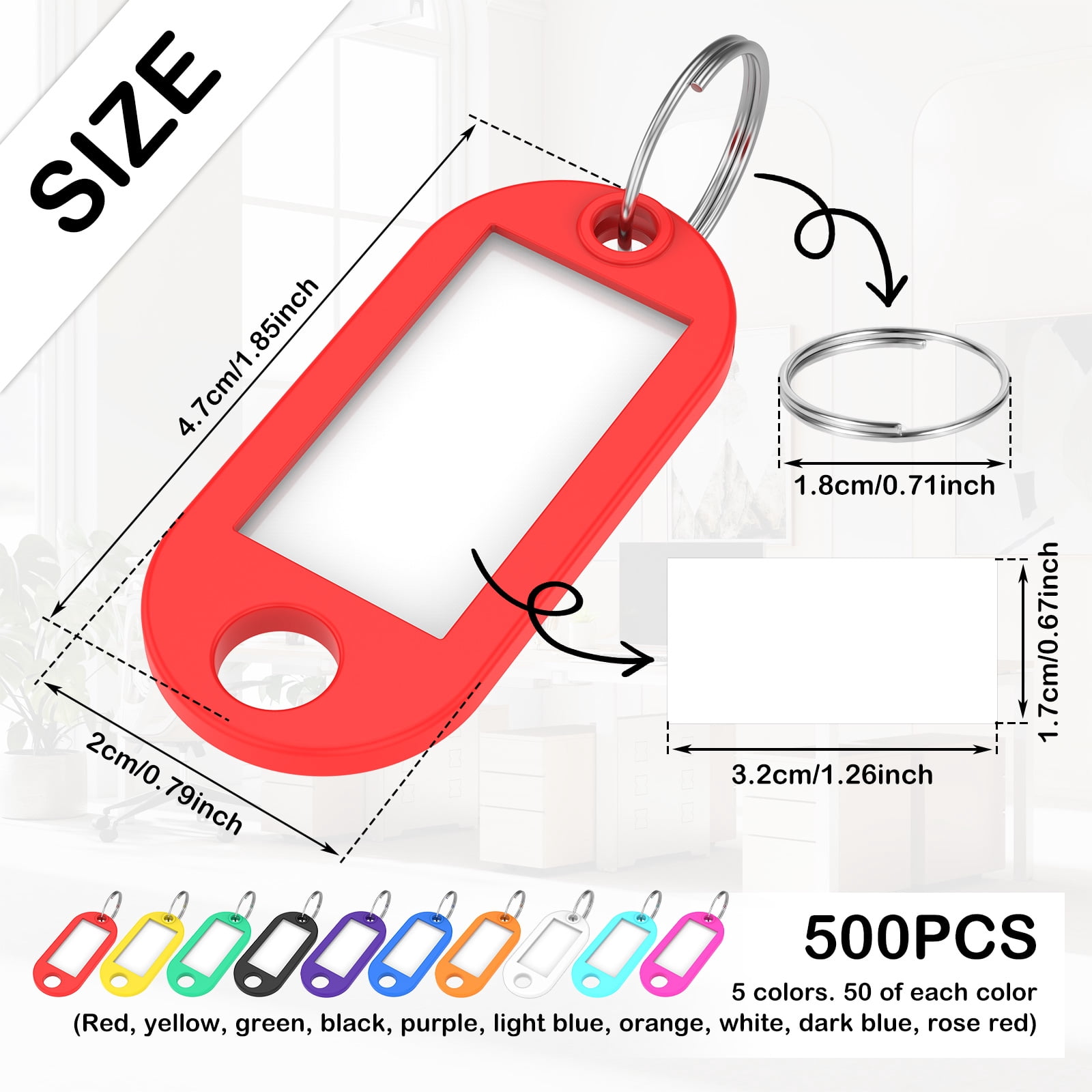 Grusce 500 Pack Tough Plastic Key Tag with Split Ring and Clear Label Window Portable Key Label for Keychain Suitcase USB Drive Toolbox