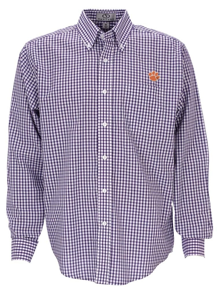 Clemson Mens Easy-Care Gingham Check 