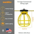 thumbnail image 2 of Sunlite 100-Foot Commercial-Grade Yellow Cage Light String, 150 Max Wattage, 16-Gauge Wire, 120 Volts, 10 Medium Base Sockets (E26), ETL Listed, 2 of 4
