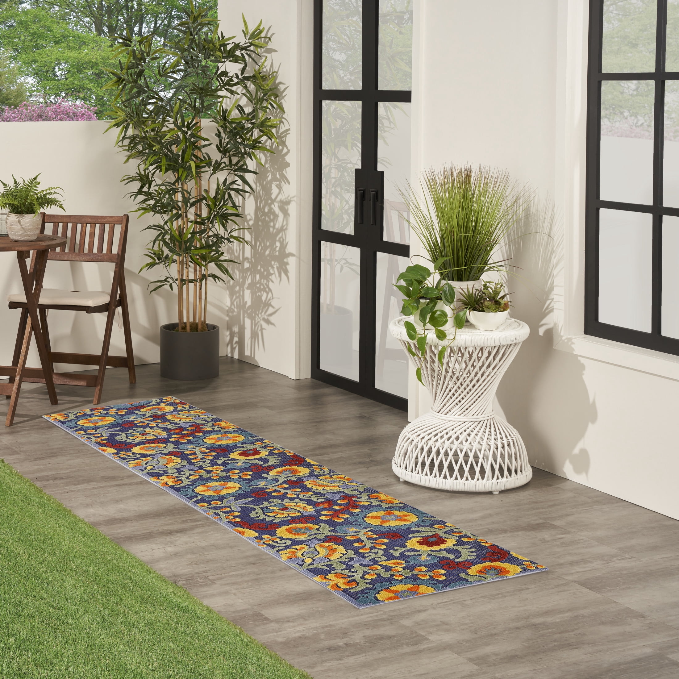 Nourison Aloha 2'3" x 10' Navy Multicolor Outdoor Rug