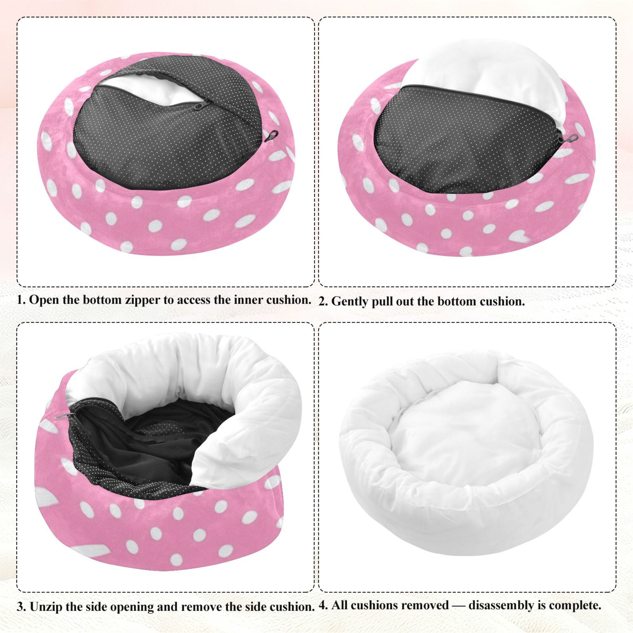Iauyy Pet Couch Donut Cat Bed for Indoor Cats/Small Dogs Washable & Machine with Non-slip Bottom Calming Cat Furniture, Dot Fabric (M)