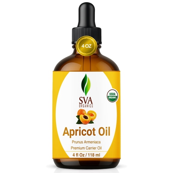 SVA Apricot Seed Oil Organic - 4 Fl Oz – 100% Natural Cold Pressed Organic Apricot Oil - for Face, Skin Care, Hair Care, Scalp Massage & Body Massage – Carrier Oil with Dropper